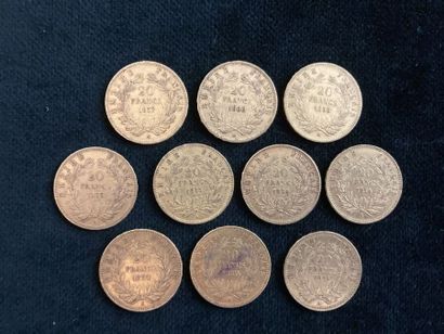 Lot of 10 20 F gold coins, worn and rubbed

Sold...