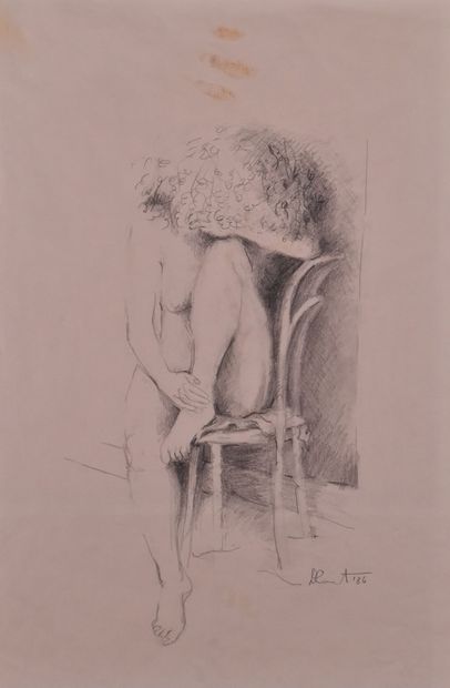 French school 
Seated nude 
Pencil on paper
Signed...