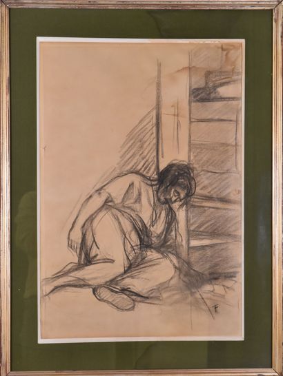 French school 
Seated nude 
Pencil on paper
Signed...