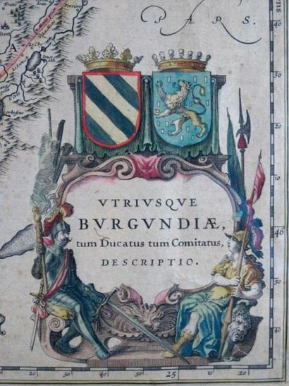Carte ancienne de la Bourgogne. Sous verre,...