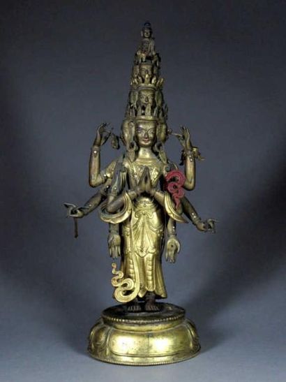 TIBET
Statuette d'Avalokitesvara à onze têtes...