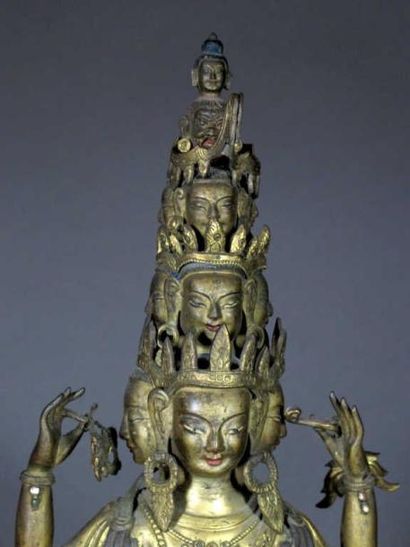 TIBET
Statuette d'Avalokitesvara à onze têtes...