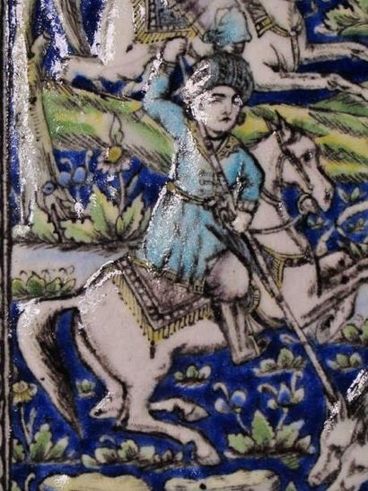 IRAN
Carreau à la scène de chasse. Panneau...
