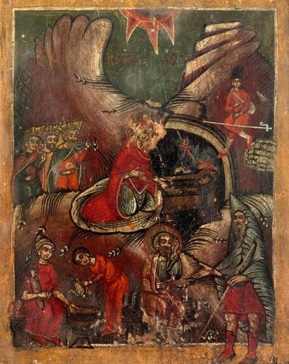 Peinture sur panneau de bois représentant:...