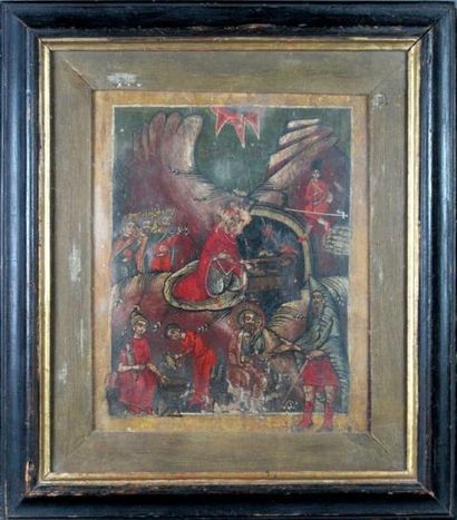 Peinture sur panneau de bois représentant:...