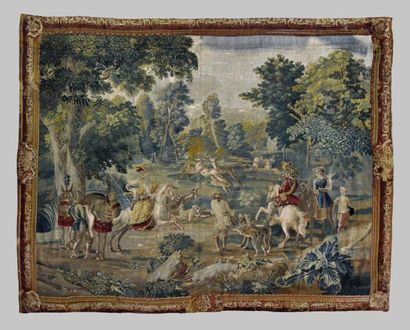 Importante tapisserie en laine et soie représentant...