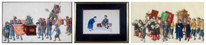 CHINE
Ensemble de trois gouaches sur papier...