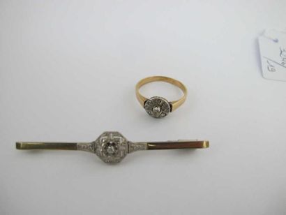 Lot en or jaune 18K et platine, serti de...