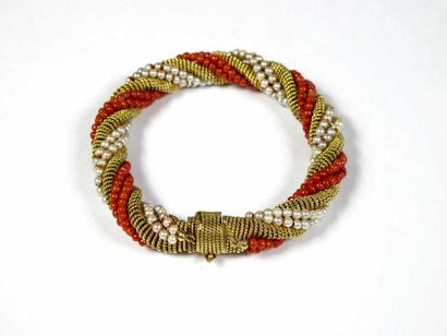 Bracelet souple en or jaune 18K, à décor...
