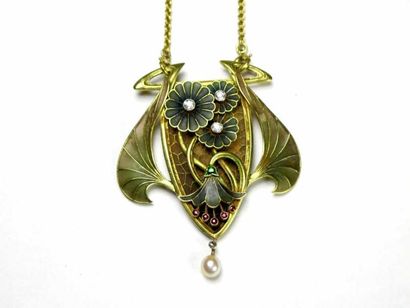 Collier articulé en or jaune 18K, retenant...
