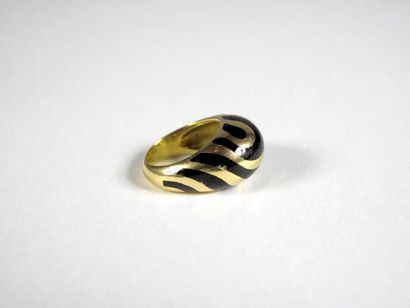 Bague boule en or jaune 18K, ornée de lignes...