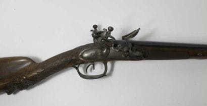 Fusil de chasse double à silex à baïonnette,...