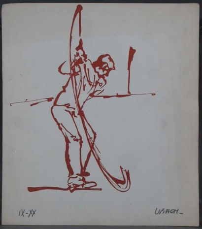 GOLF. Sept estampes signées en rouge, sur...