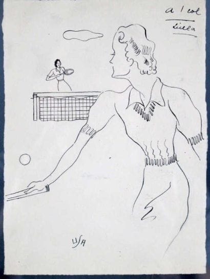 TENNIS. Dessin à la plume représentant un...