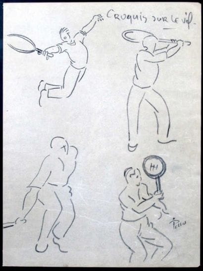 TENNIS. PELLOS René (1900-1998). Deux caricatures...