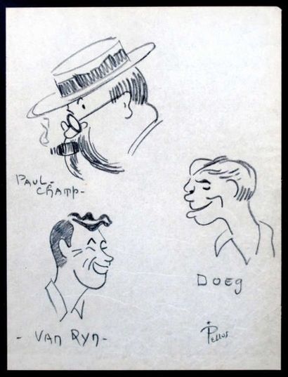 TENNIS. PELLOS René (1900-1998). Quatre caricatures...