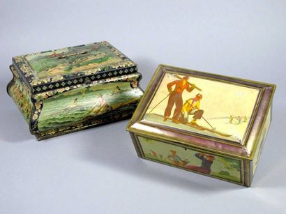 OMNISPORTS. Deux boîtes à biscuits avec scènes...