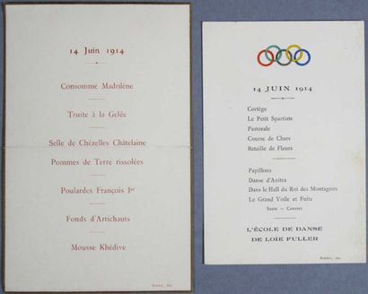 JEUX OLYMPIQUES / Paris 1914. Deux menus...