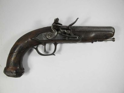 Pistolet à silex. Canon à pans. Platine à...