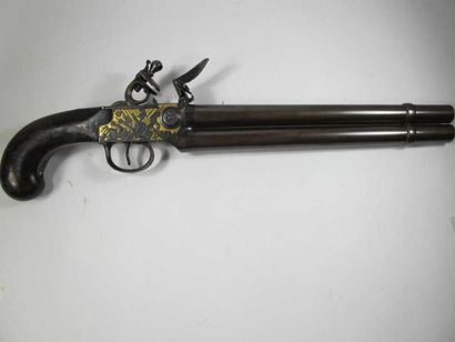 Long pistolet double à silex, à coffre, à...