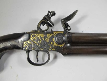 Long pistolet double à silex, à coffre, à...