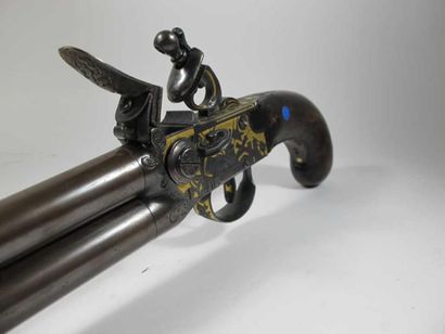 Long pistolet double à silex, à coffre, à...