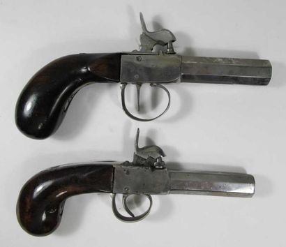 Deux pistolets à coffre à percussion. Canons...