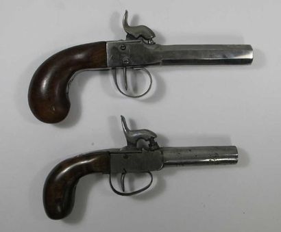 Deux pistolets à coffre à percussion. Canons...