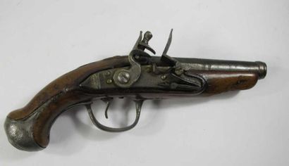 Pistolet de voyage à silex. Canon rond à...