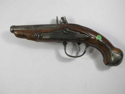 Pistolet de voyage à silex. Canon rond à...