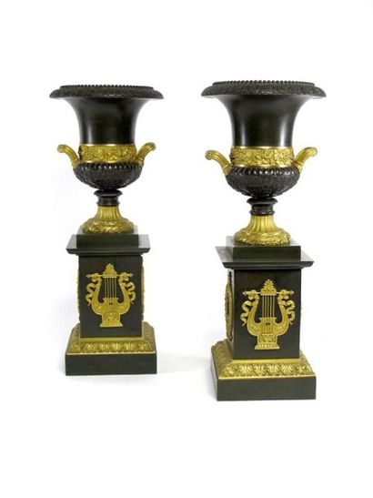 Paire de vases Médicis à deux anses et leur...