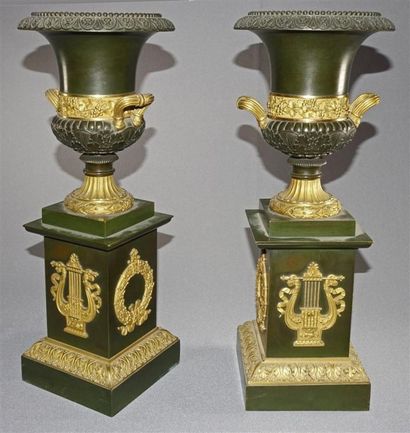 Paire de vases Médicis à deux anses et leur...