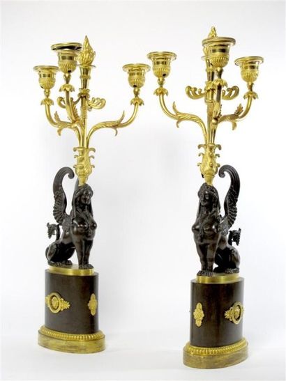 Paire de candélabres en bronze doré et bronze...