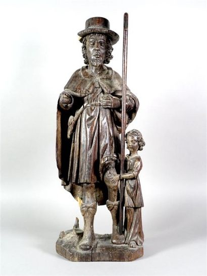 Statue en chêne sculpté, représentant Saint...