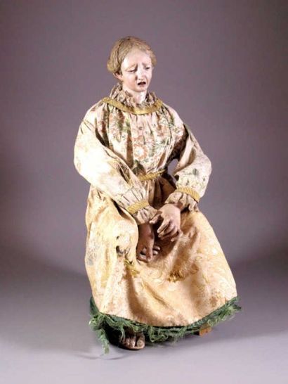 Grand santon napolitain en bois figurant...