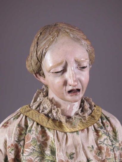 Grand santon napolitain en bois figurant...