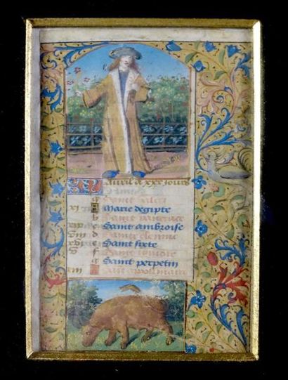 Enluminure sur vélin avec rehauts d'or, de...