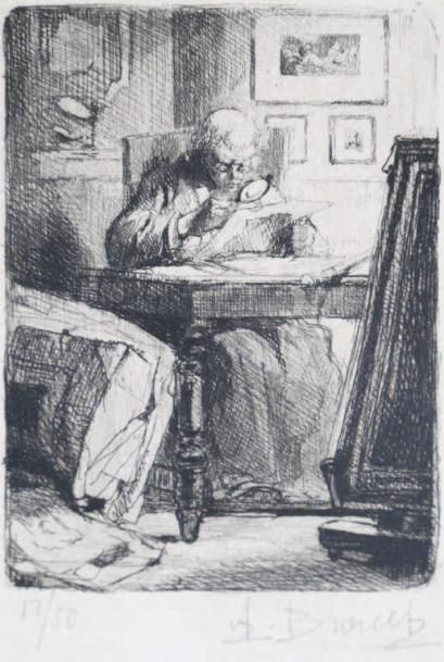 Auguste Brouet (1872-1941) L'Amateur. Eau-forte....