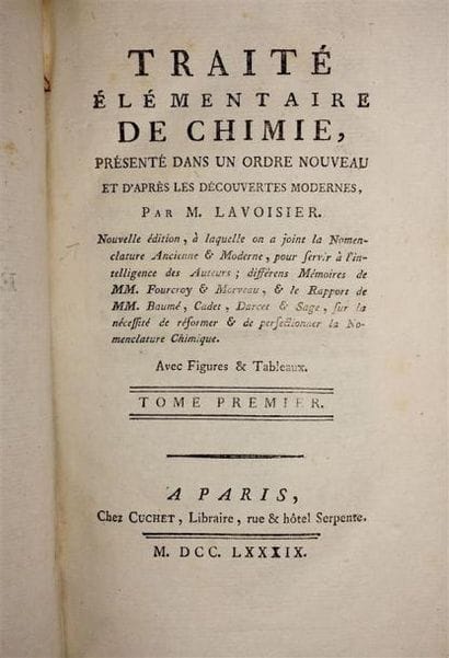 CHIMIE. LAVOISIER (Antoine-Laurent de) :...