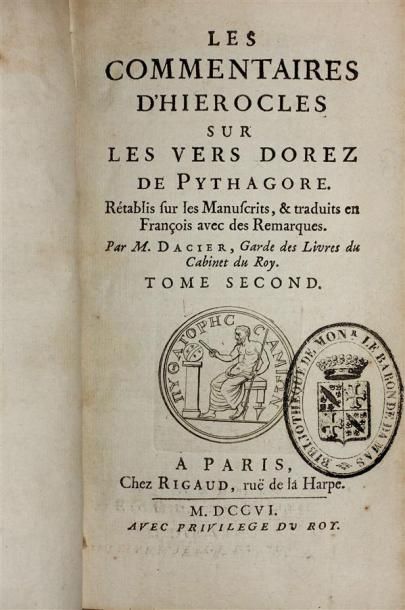 DACIER (André) : La vie de Pythagore, ses...