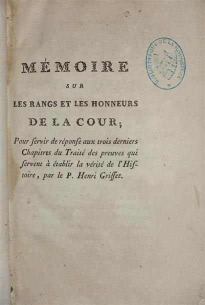 [GIBERT] : Mémoires sur les Rangs et les...