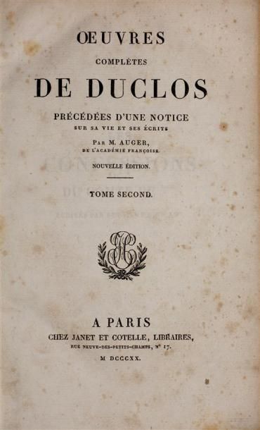 - DUCLOS: Oeuvres. Paris, Janet et Cotelle,...