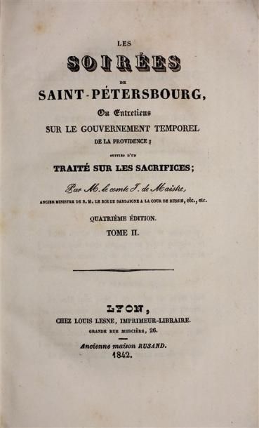MAISTRE (Joseph de) : Les Soirées de Saint-Pétersbourg,...