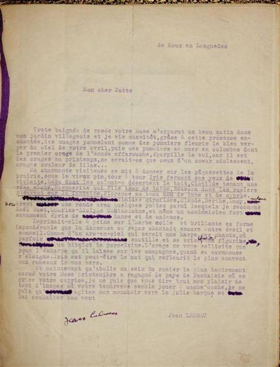 MANUSCRIT. PARROT (Louis) (1906-1948), poète,...