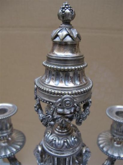 Paire de candélabres en bronze argenté à...