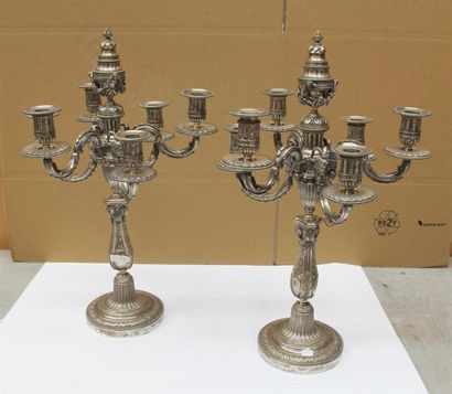 Paire de candélabres en bronze argenté à...