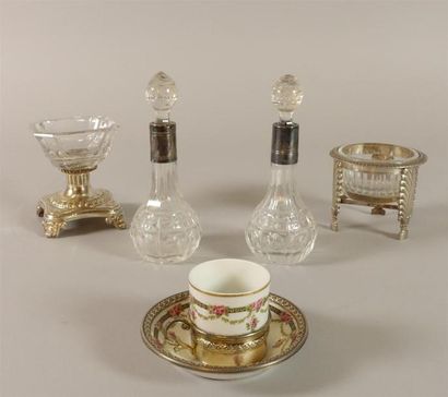 Deux salières en argent, intérieur verre,...