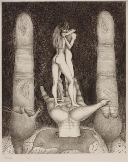 Six estampes contemporaines en noir ou en...