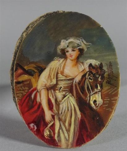 Quatre miniatures, deux ovales : 
- 