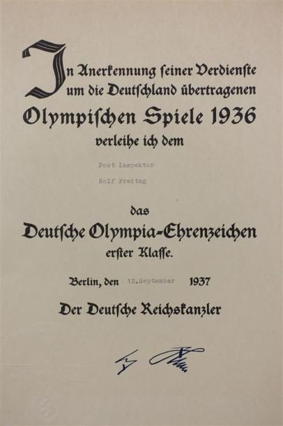 JEUX OLYMPIQUES, Berlin 1936
Diplôme de remise...